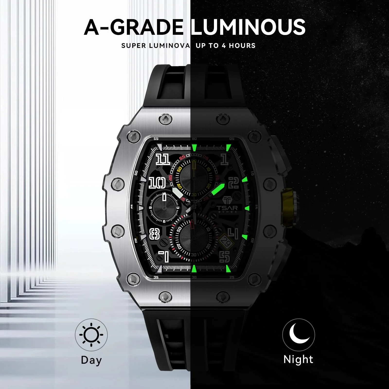 Мужские часы TSAR BOMBA Кварцевые Хронограф Водонепроницаемые Мужские часы для Мужчин Элегантность Нержавеющая Сталь/Углеродное волокно/Бриллиантовый корпус/Смола Бизнес/Спорт/На улице/В помещении, фото №4 Мужские часы TSAR BOMBA Кварцевые Хронограф Водонепроницаемые Мужские часы для Мужчин Элегантность Нержавеющая Сталь/Углеродное волокно/Бриллиантовый корпус/Смола Бизнес/Спорт/На улице/В помещении, фото №4