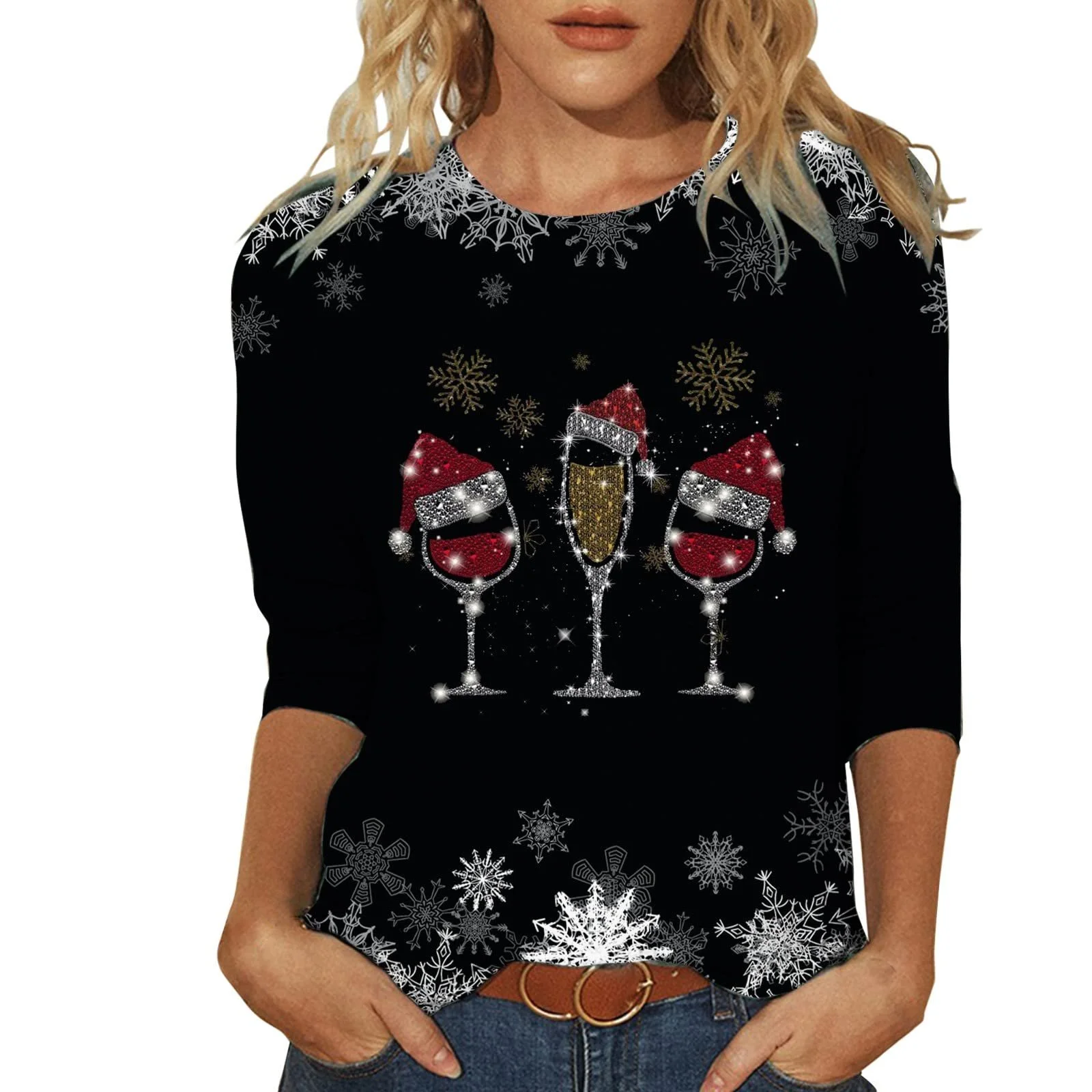 Різдвяний светр Круглий виріз Смішний різдвяний Светр принт, фото №3