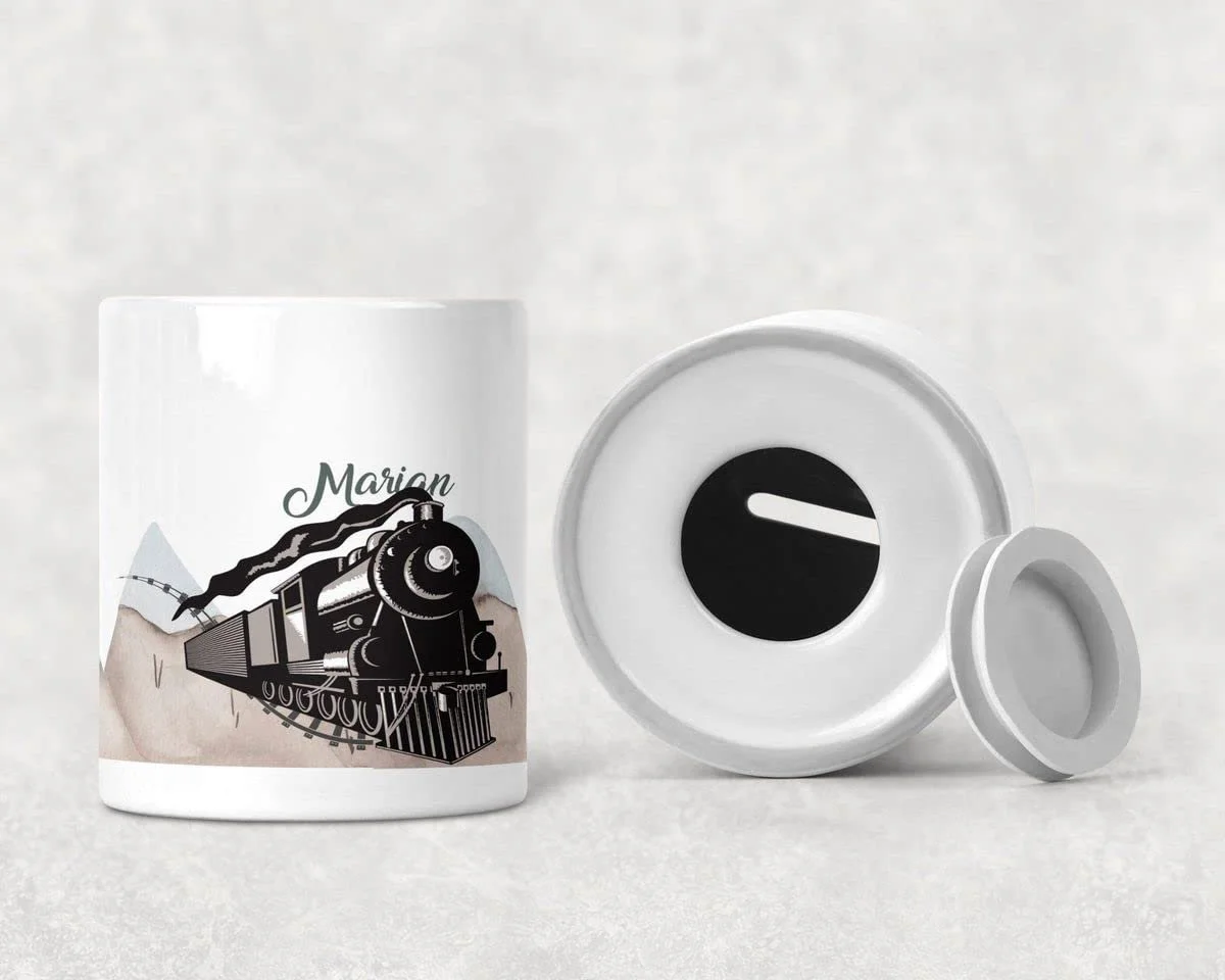 Скарбничка Mikalino Children's Паровоз у горах керамічна біла One Size, фото №3