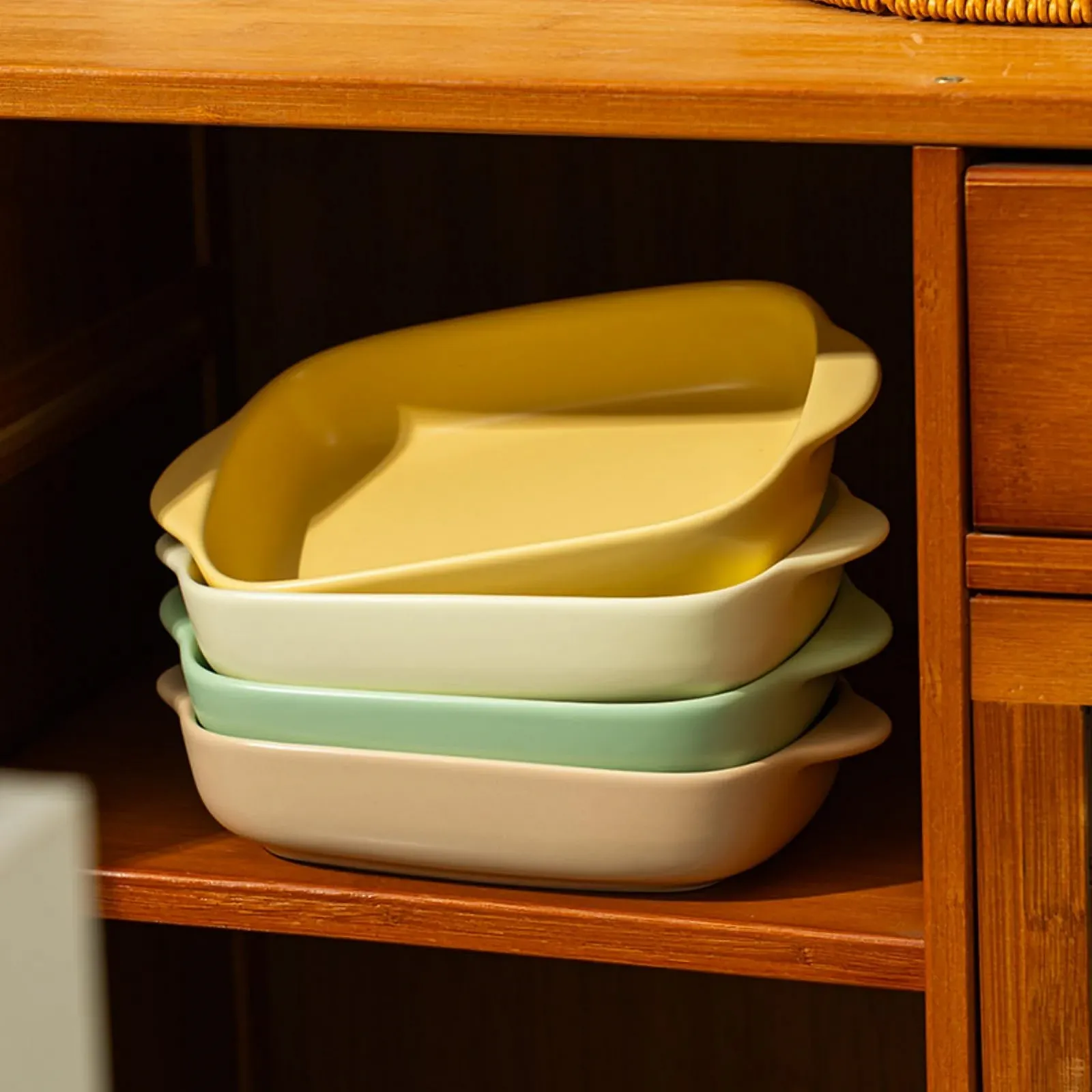 Форма для запекания керамическая набор 2 шт. малая с ручками молочно-желтая, фото №7