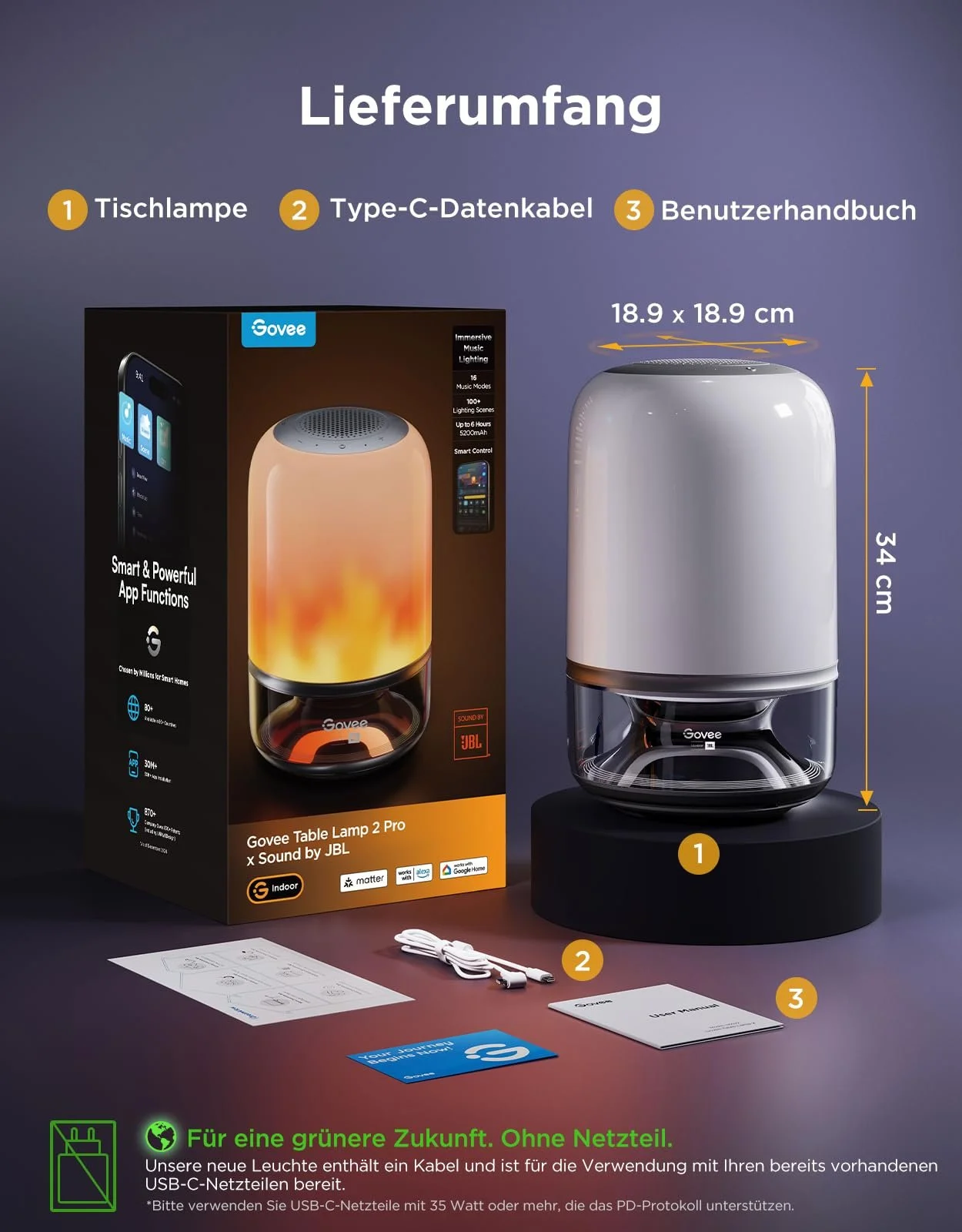 Настільна лампа Govee JBL 2 Pro x Sound LED RGBIC Matter 600 лм, фото №6