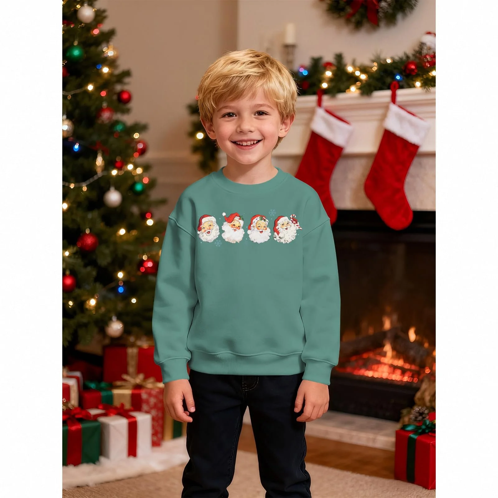 Детский рождественский свитшот для мальчиков и девочек Рождественский джемпер с принтом Санты Праздничная одежда Зимняя детская одежда Хлопковый пуловер с круглым вырезом и длинными рукавами, фото №2 Детский рождественский свитшот для мальчиков и девочек Рождественский джемпер с принтом Санты Праздничная одежда Зимняя детская одежда Хлопковый пуловер с круглым вырезом и длинными рукавами, фото №2