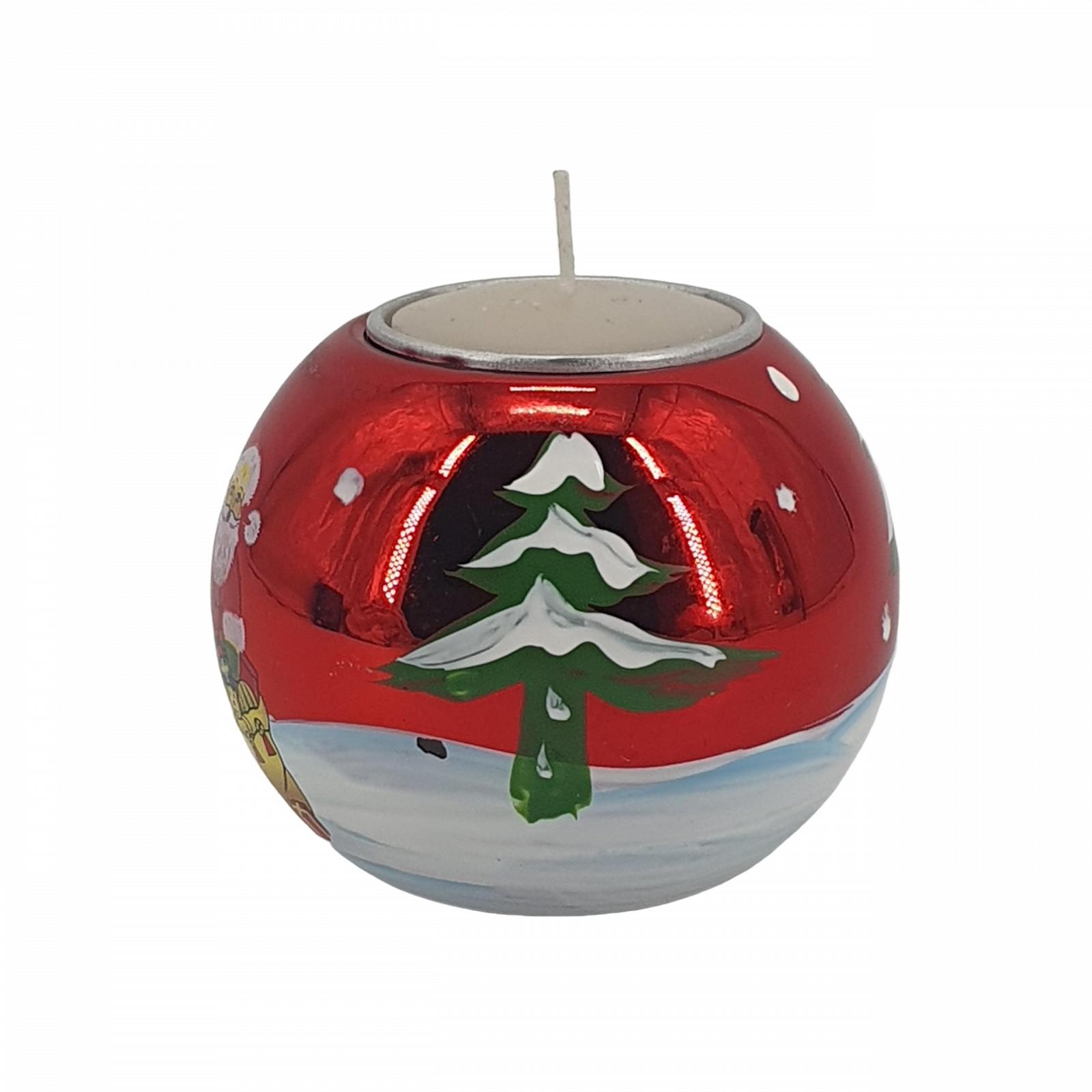 Підсвічники Різдвяні 80570 Червоні з Санта Клаусом і Новорічною Ялинкою Ручний Розпис Адвент-вінок Включаючи Чайну Свічку, фото №4