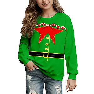 Різдвяний світшот для дітей, з довгими рукавами, з мультяшним принтом, з круглим вирізом - Фото 1