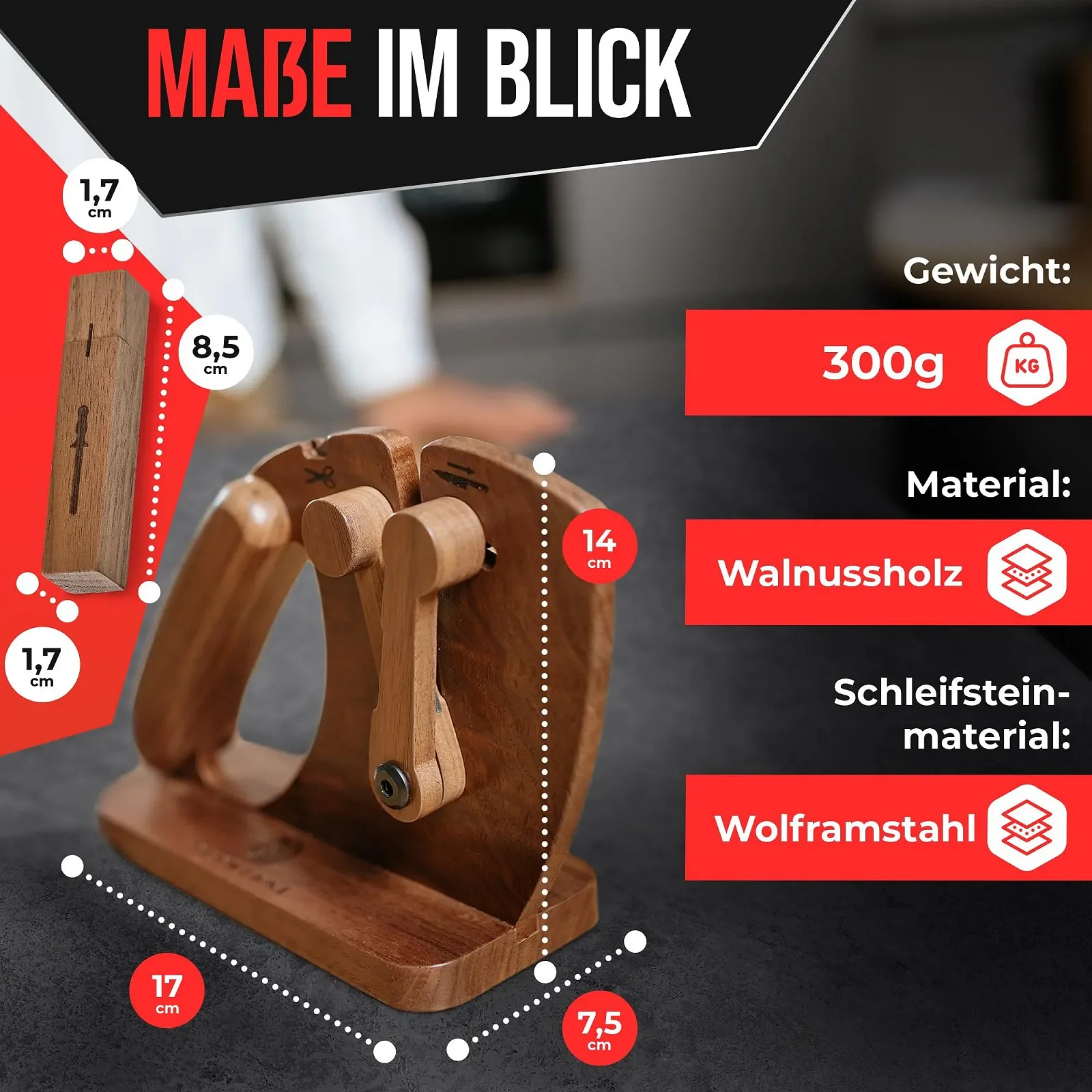 Точило для ножів та ножиць Walnut Для гладких та хвилястих лез з керамічним стрижнем Горіх, фото №7 Точило для ножів та ножиць Walnut Для гладких та хвилястих лез з керамічним стрижнем Горіх, фото №7