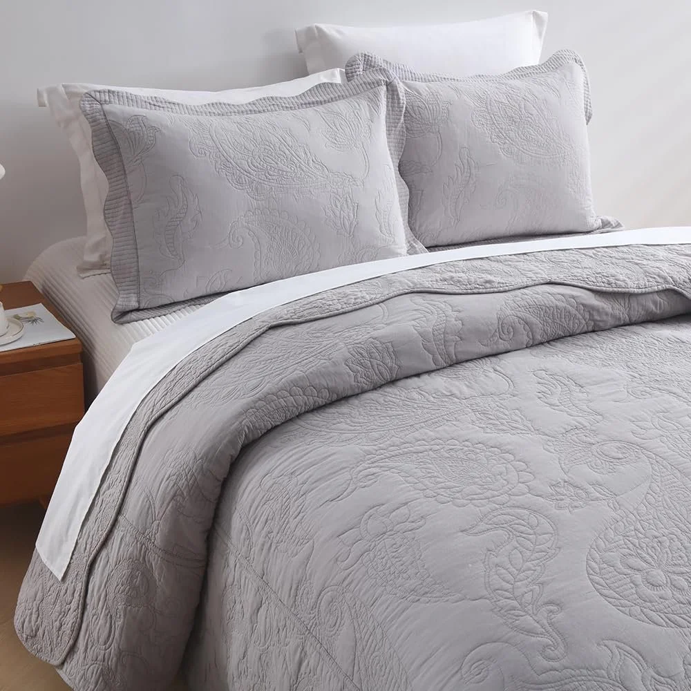 Покривало Бавовняне ENASAL Сірий, 220 x 240 см, Накидка на двоспальне ліжко, фото №3