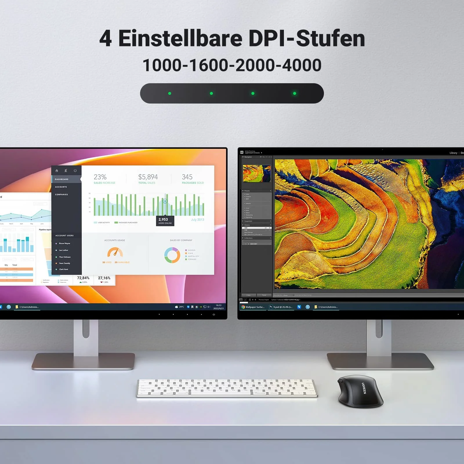 Мышь Беспроводная UGREEN Bluetooth (BT 5.0 + 2.4G) 4000 DPI Эргономичная Черная, фото №5