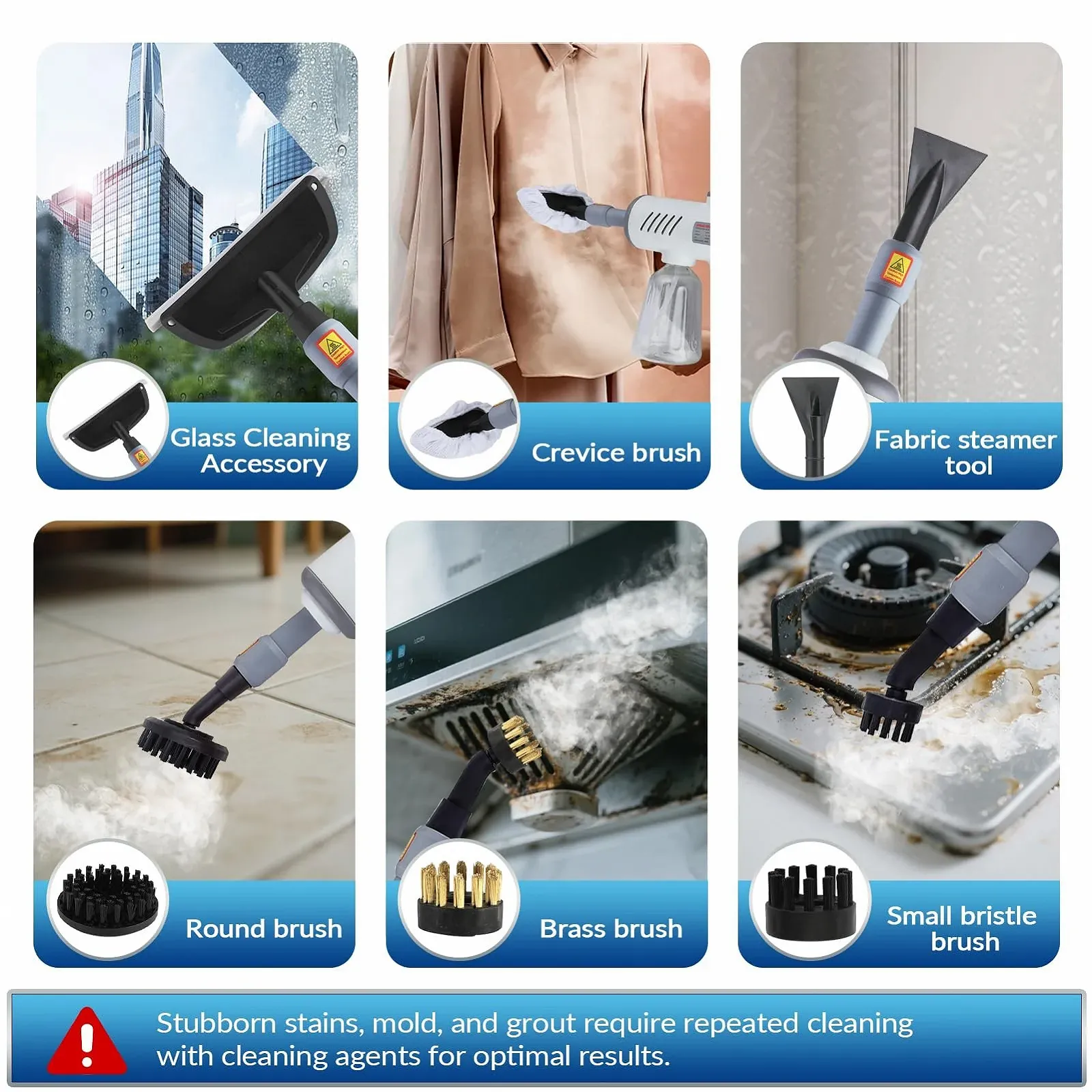 Ручний пароочисник 1500 Вт 8 аксесуарів 500 мл 3 бар, фото №6