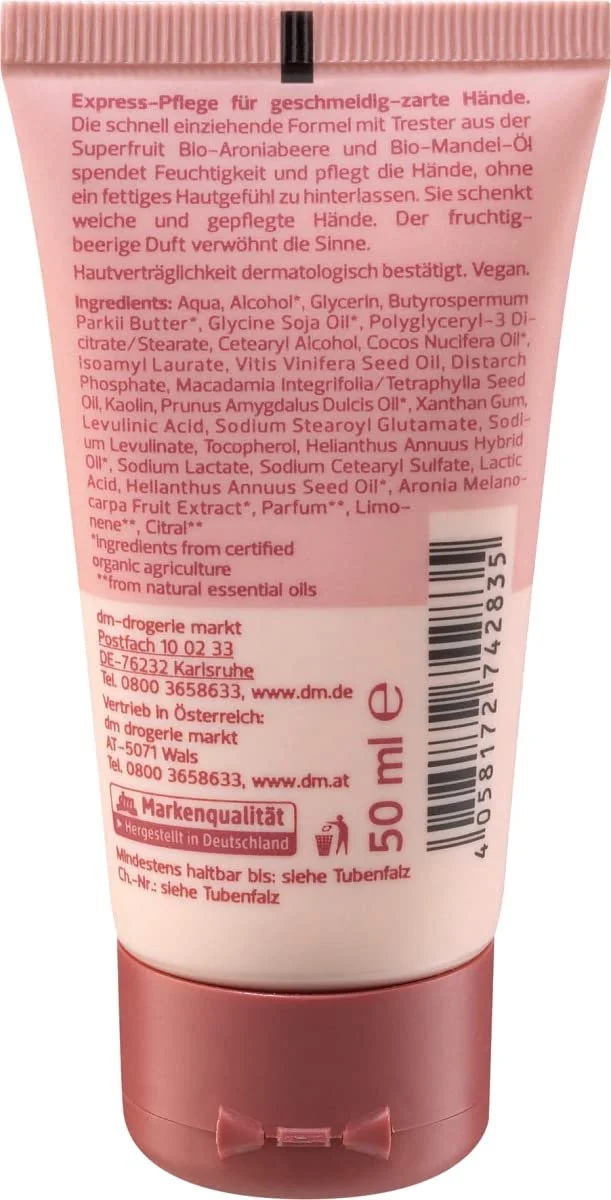 Крем для рук Alverde NATURKOSMETIK Express з вижимкою з органічної ягоди аронії 50 мл (Limited Edition), фото №3