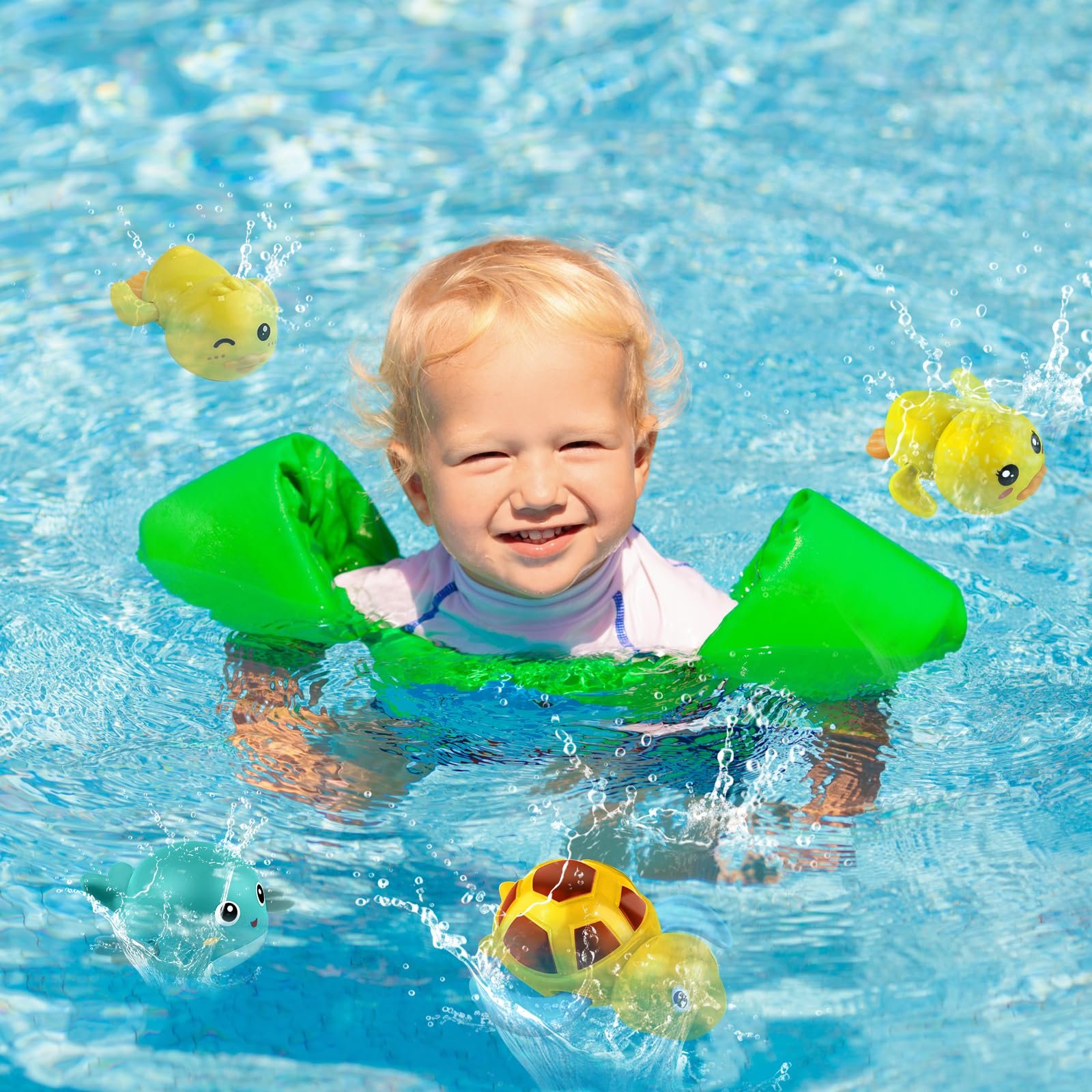 Набір іграшок для ванни з заводним механізмом, сіткою та 2 самоклеючими гачками, фото №6