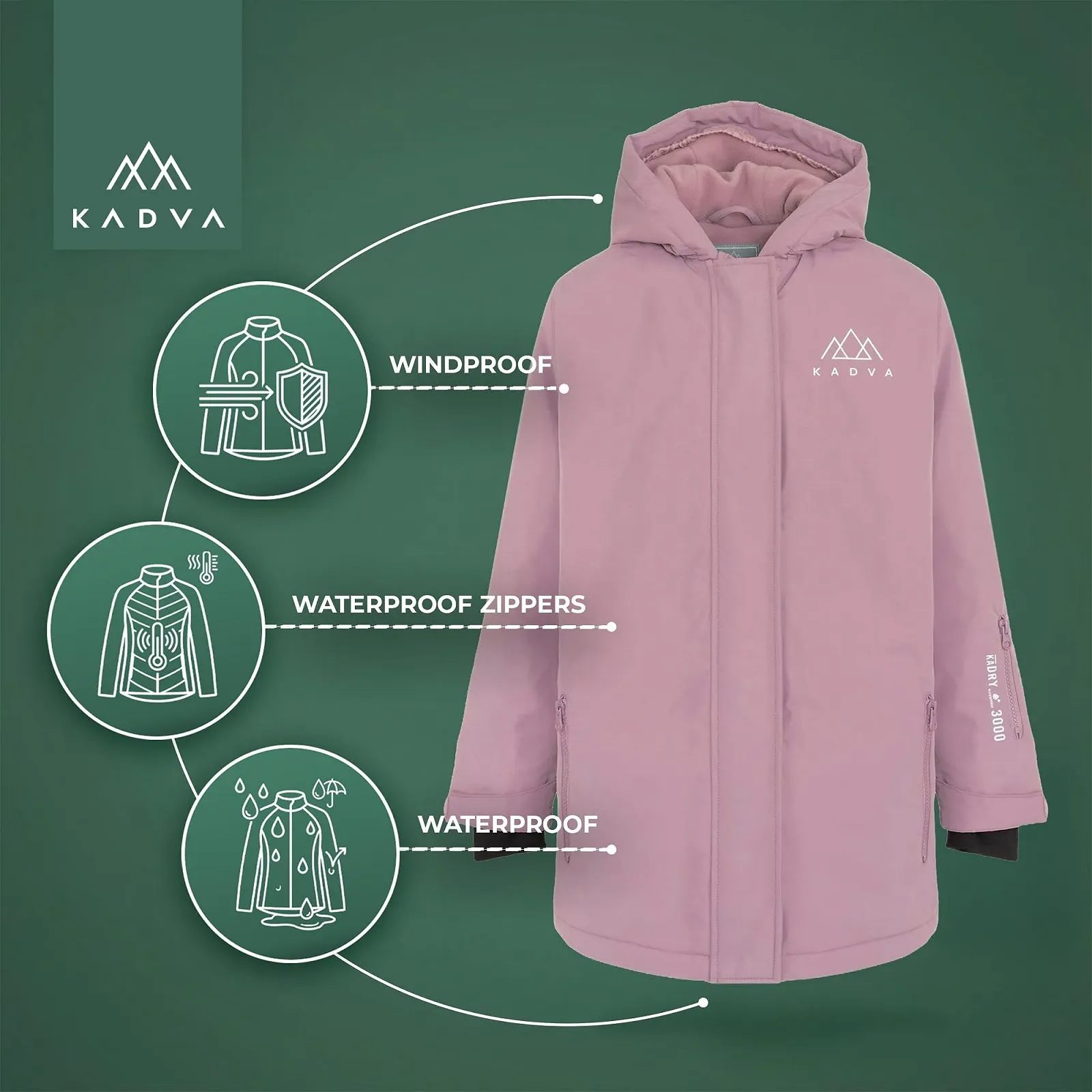 Лижна куртка KADVA SKIRO JR з капюшоном, водонепроникна, вітрозахисна, кишені на блискавці, регульовані манжети на липучках, з відбивачами, фото №5