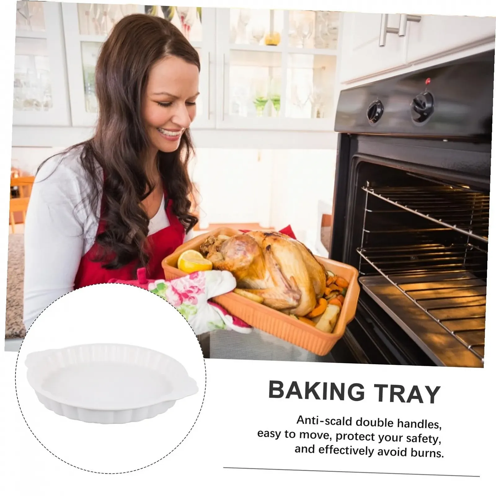 Форма для запекания керамическая круглая с ручками термостойкая белая, фото №3 Форма для запекания керамическая круглая с ручками термостойкая белая, фото №3