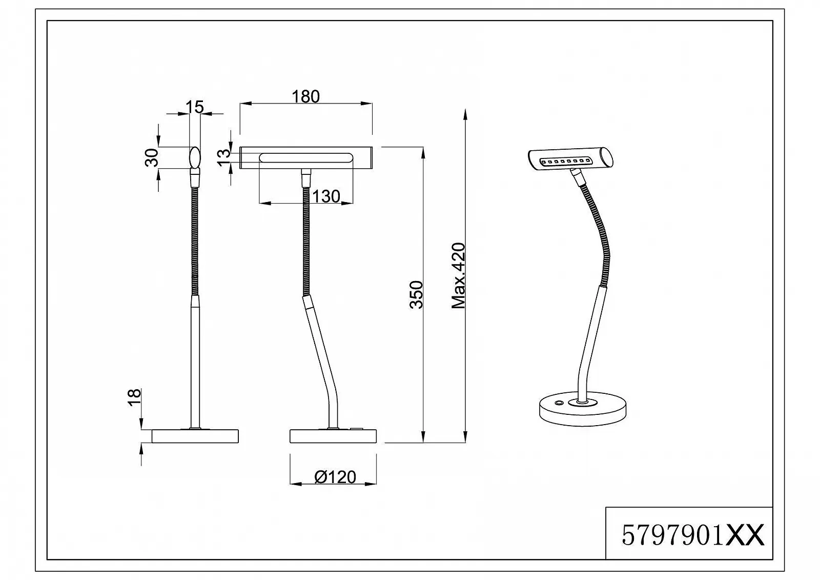 Настільна лампа Trio Leuchten CURTIS 579790108 LED TOUCH полірована латунь, фото №5