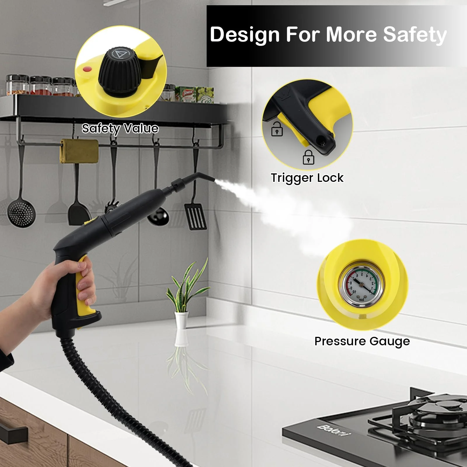 Пароочисник SOARS 2000 W 5 Bar 1.8 L 21 аксесуар Жовтий, фото №4