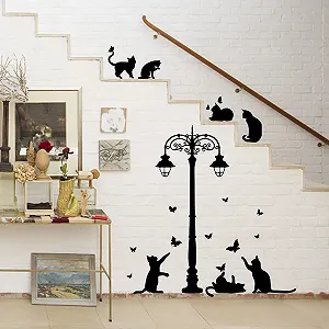 Наклейка на стіну SUPERDANT Black Cat Silhouette Street Lamp Butterfly Black - Фото 1
