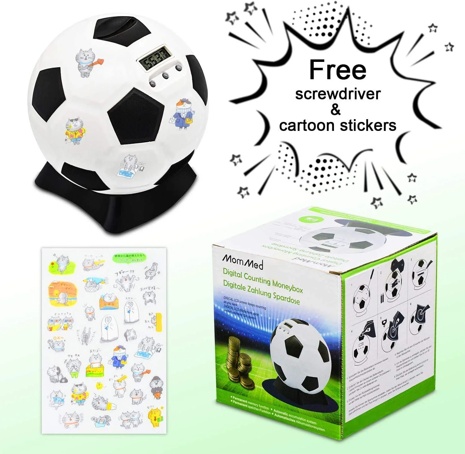 Скарбничка футбольний м'яч з цифровим лічильником монет Євро, фото №6