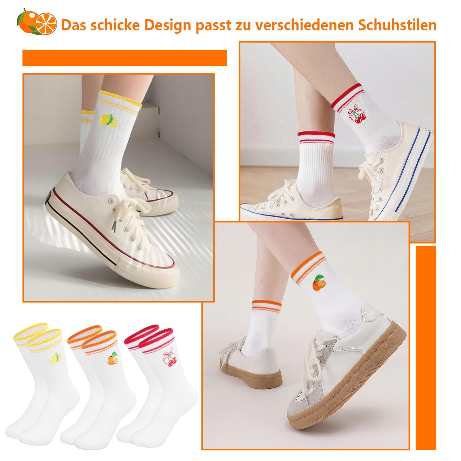 Теннисные носки Белые носки с фруктовым мотивом и полосками 3 пары, размер 36-42, фото №6
