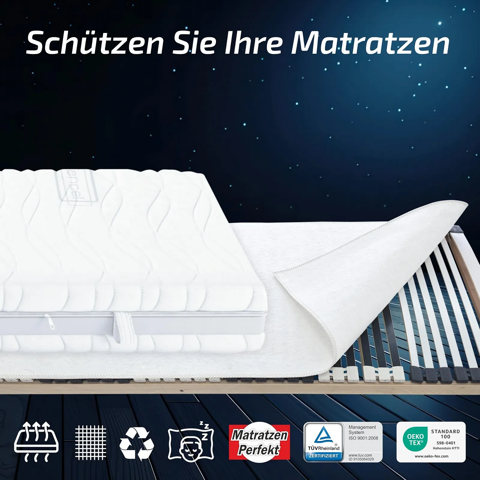 Наматрасник Matratzen Perfekt Protective, дышащий защитный наматрасник, белый, 140x200 см, фото №3