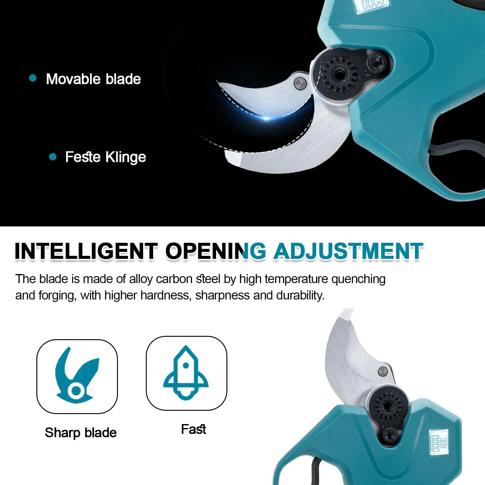 Секатор WingFly акумуляторний електричний, сумісний з батареями Makita 18 V, безщітковий двигун, макс. діаметр різання 30 мм, для квітників, садів, гілок, синій, фото №4