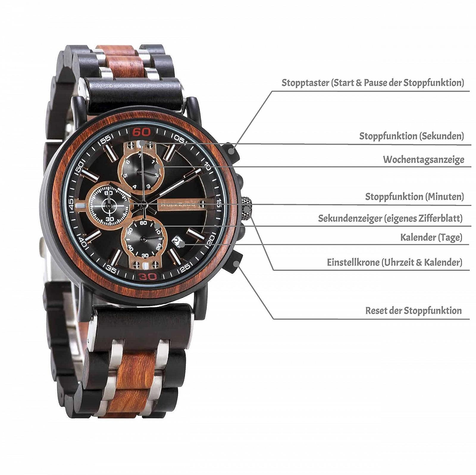 Годинник HOLZZEUG Specialist Чоловічий З деревини Інкрустований З дерев'яною подарунковою коробкою Падук Браслет, фото №7 Годинник HOLZZEUG Specialist Чоловічий З деревини Інкрустований З дерев'яною подарунковою коробкою Падук Браслет, фото №7