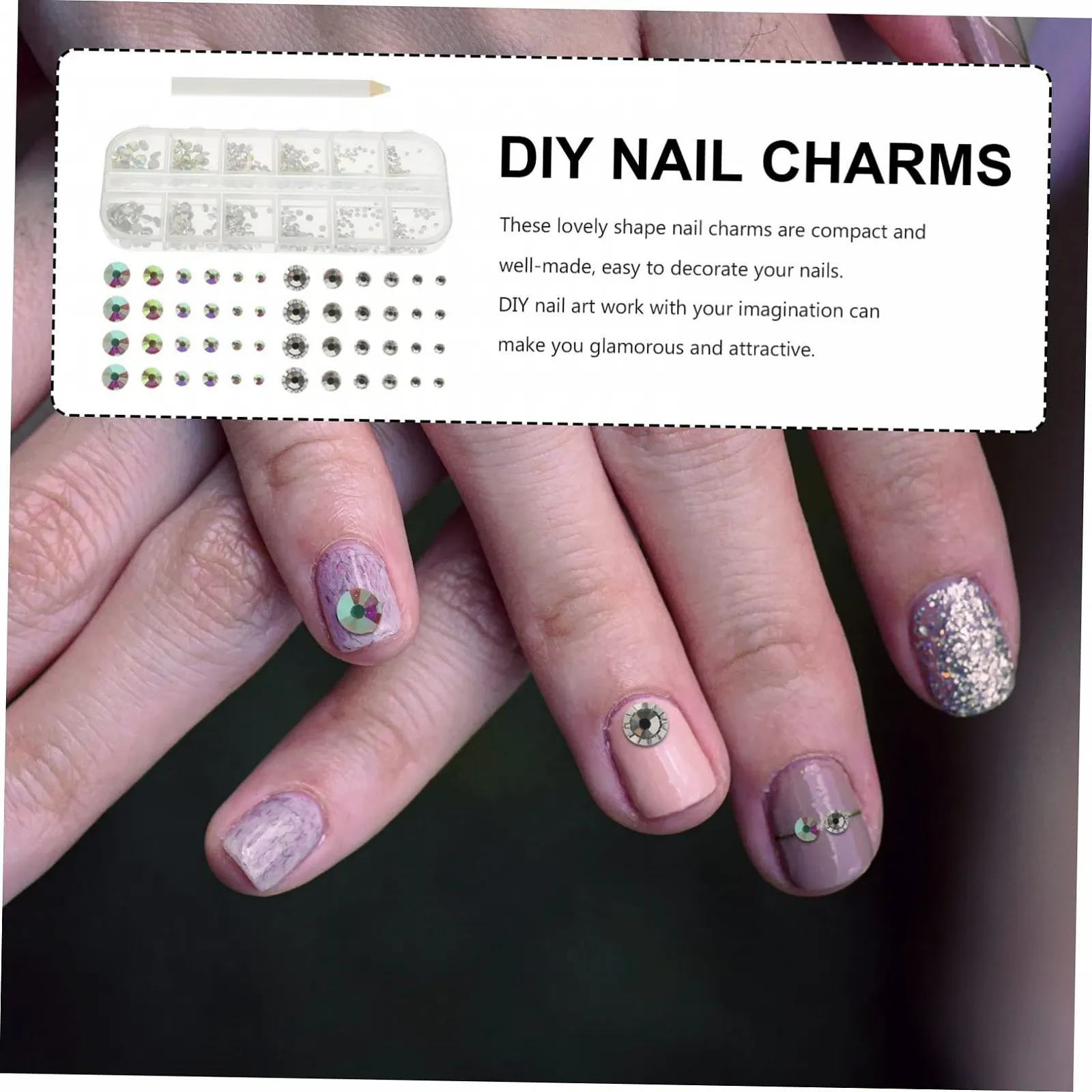 Украшения для ногтей FRCOLOR 5 наборов Стразы в форме бриллиантов с клеем для лица Плоская задняя часть для ногтей, фото №9