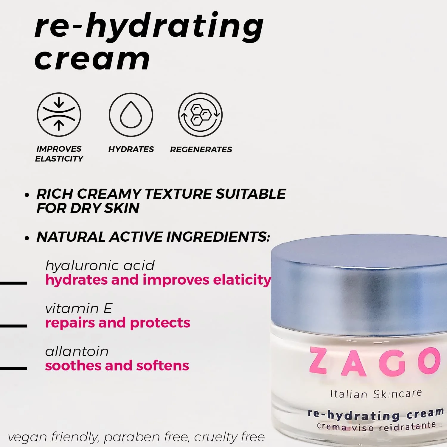 Крем для обличчя ZAGO Milano Moisturising Face Cream зволожуючий з гіалуроновою кислотою, фото №4