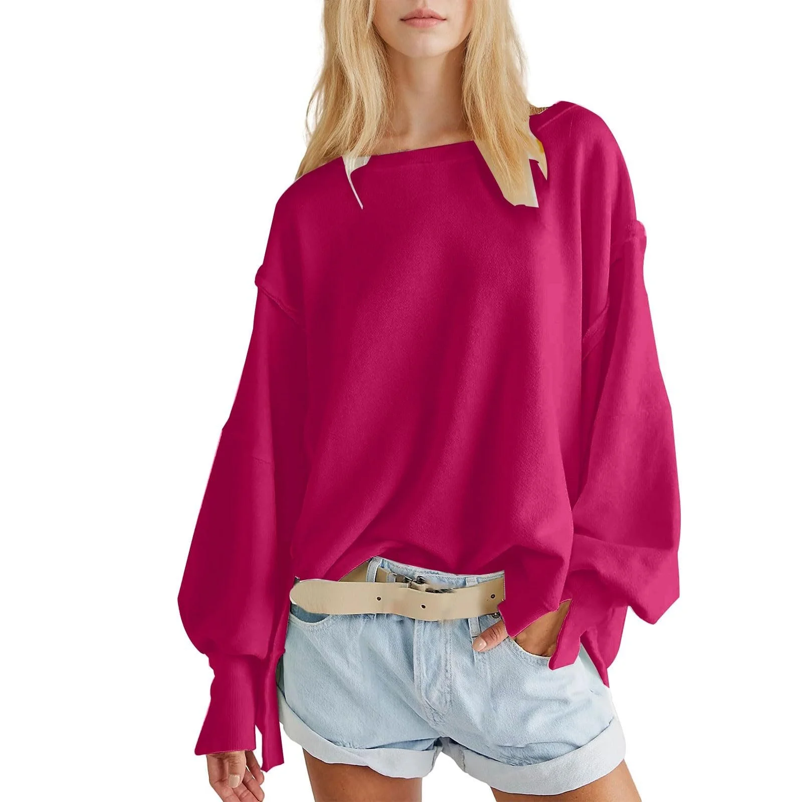 Женский свитшот с длинными рукавами 2024 Oversized, круглый вырез, длинный рукав, осенний худи, фото №1