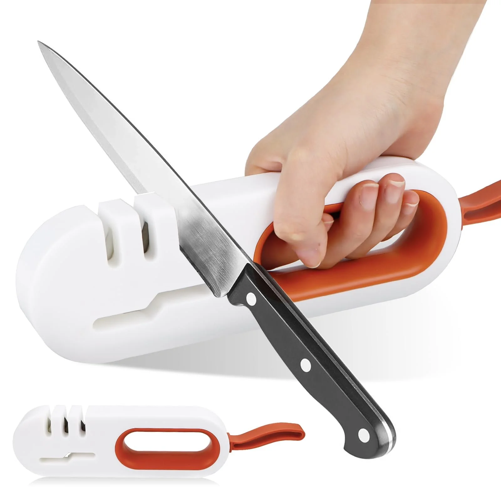 Точилка для ножей 4 в 1 ручная многоуровневая мини для кухонных ножей и ножниц, фото №1