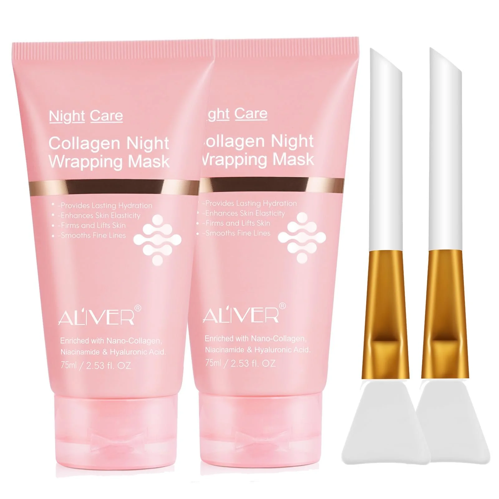 Нічна маска для обличчя з колагеном, 2 шт, маска-плівка з пензликом, еластичність та зволоження, фото №1