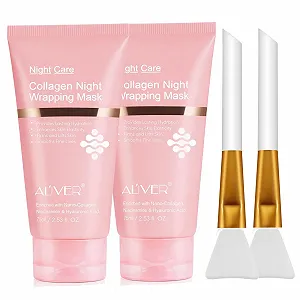 Нічна маска для обличчя з колагеном, 2 шт, маска-плівка з пензликом, еластичність та зволоження - Фото 1