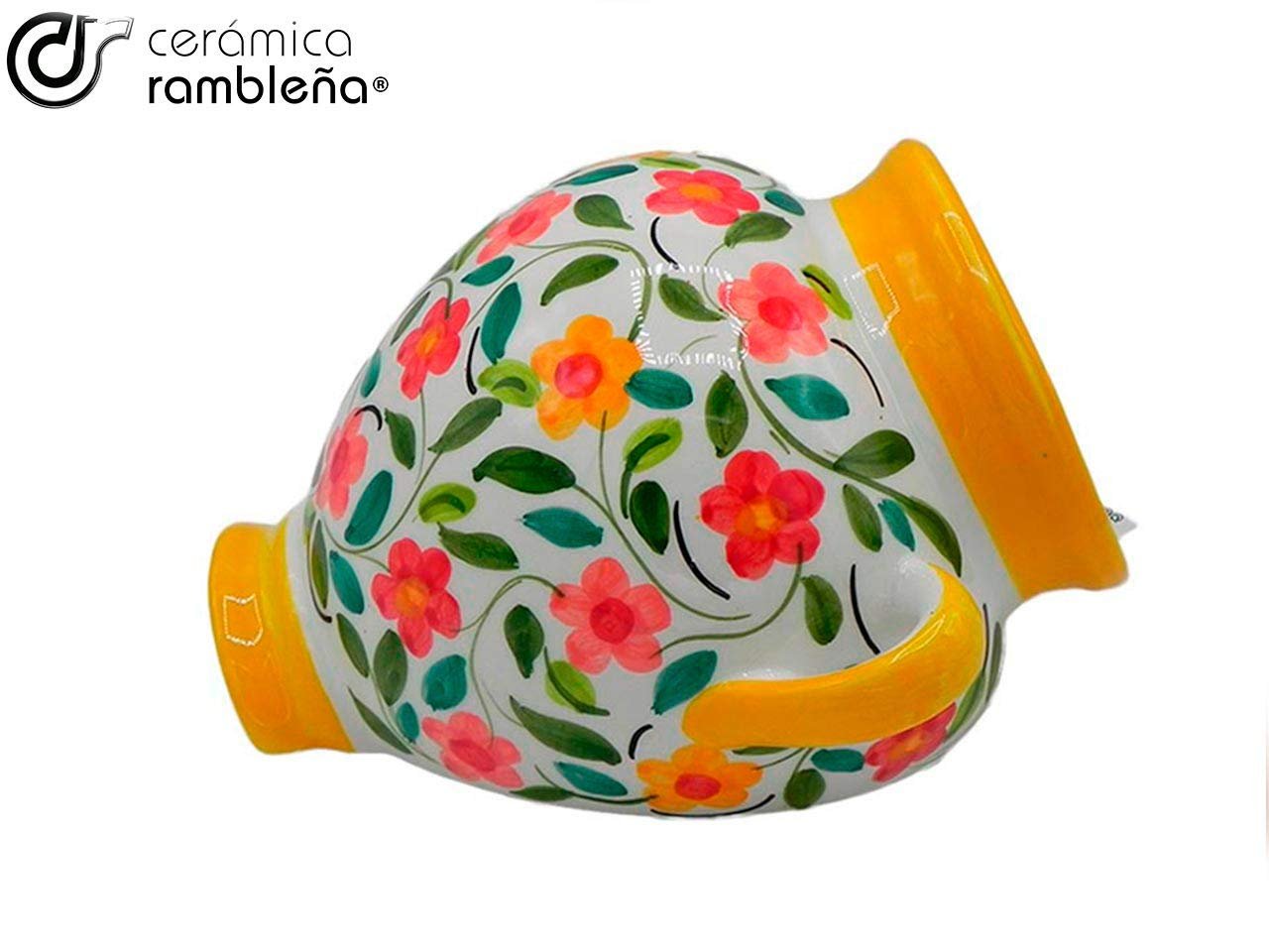 Кашпо керамічне настінне CERÁMICA RAMBLEÑA Orza 20x20x14 см жовто-біле, фото №5 Кашпо керамічне настінне CERÁMICA RAMBLEÑA Orza 20x20x14 см жовто-біле, фото №5