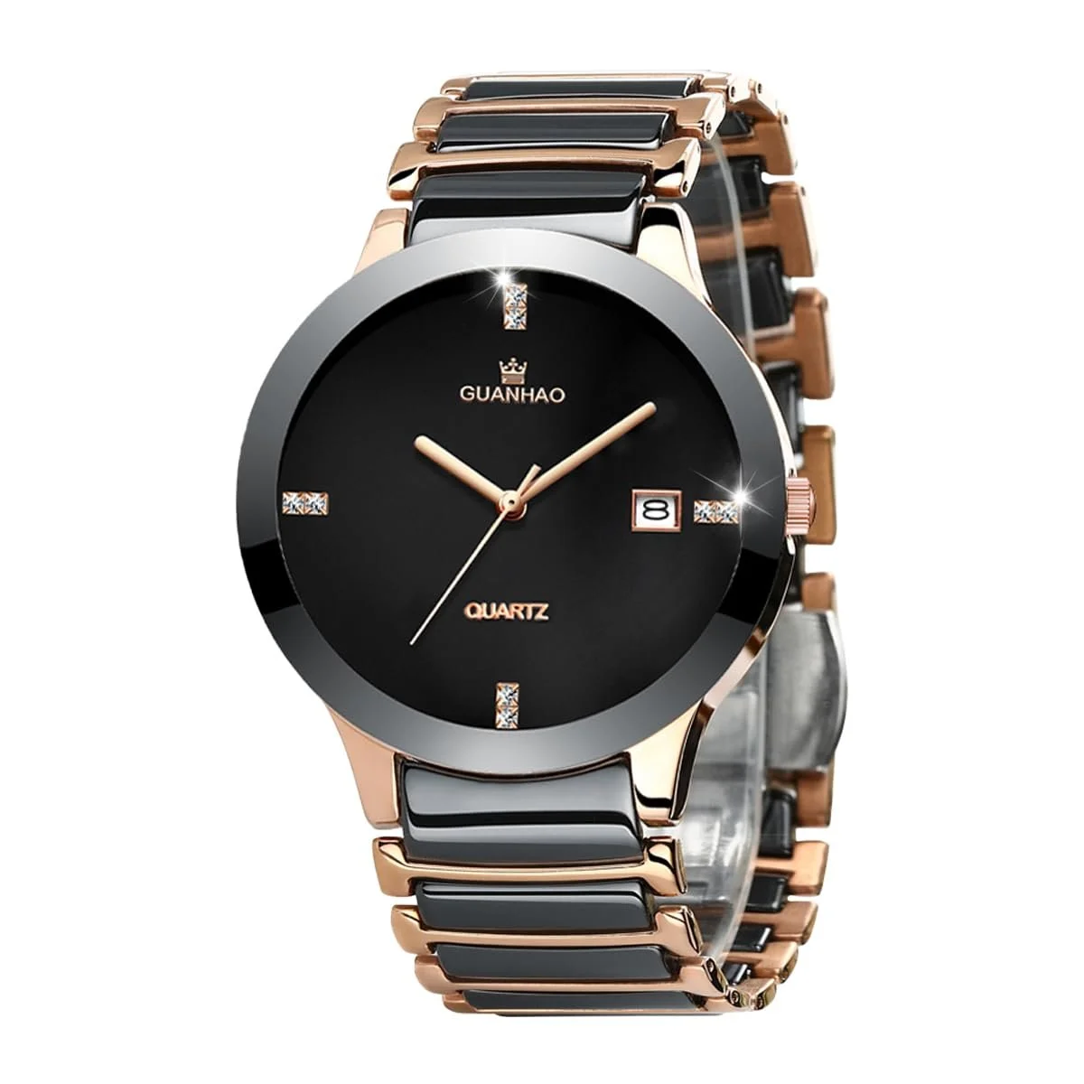 Керамічний чоловічий годинник Guanhao, чорний циферблат, фото №1