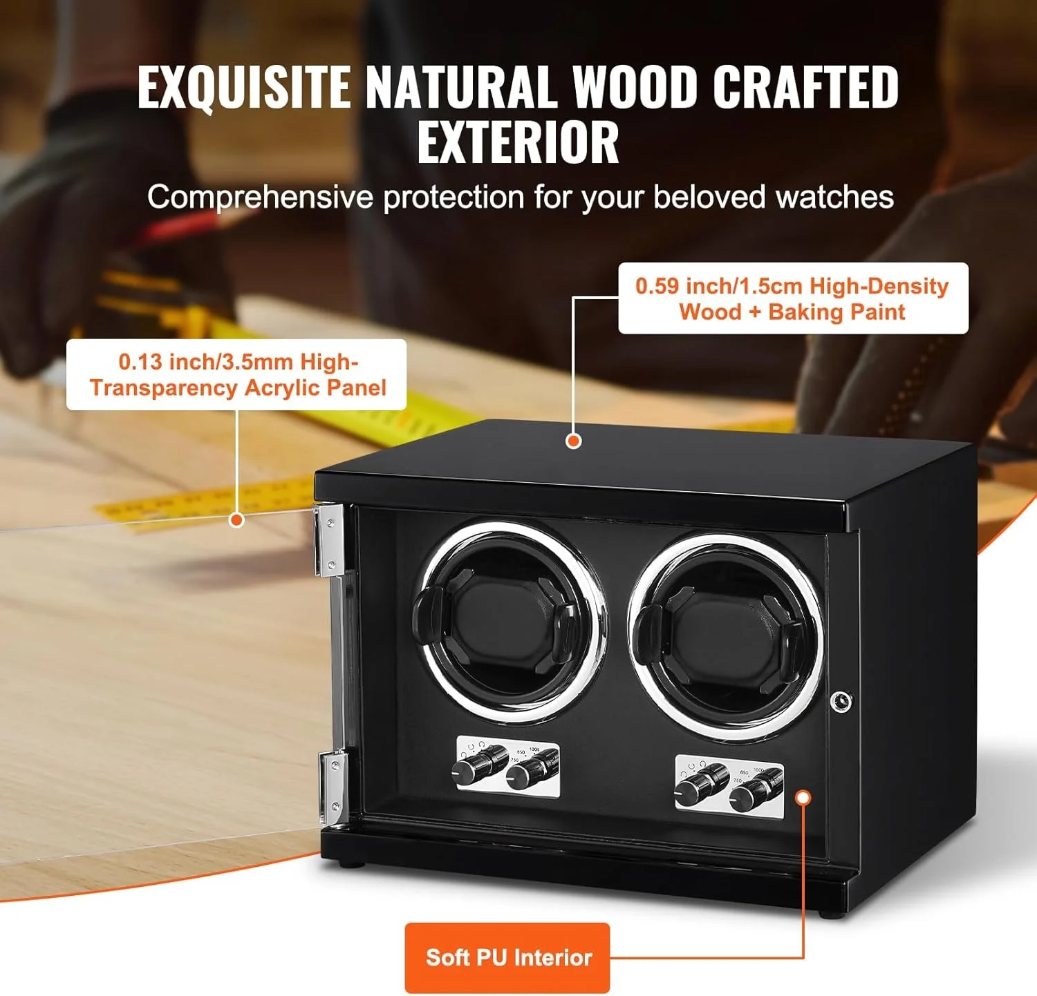 Двойная автоматическая шкатулка для подзавода часов VEVOR 10L1201B Black, фото №6