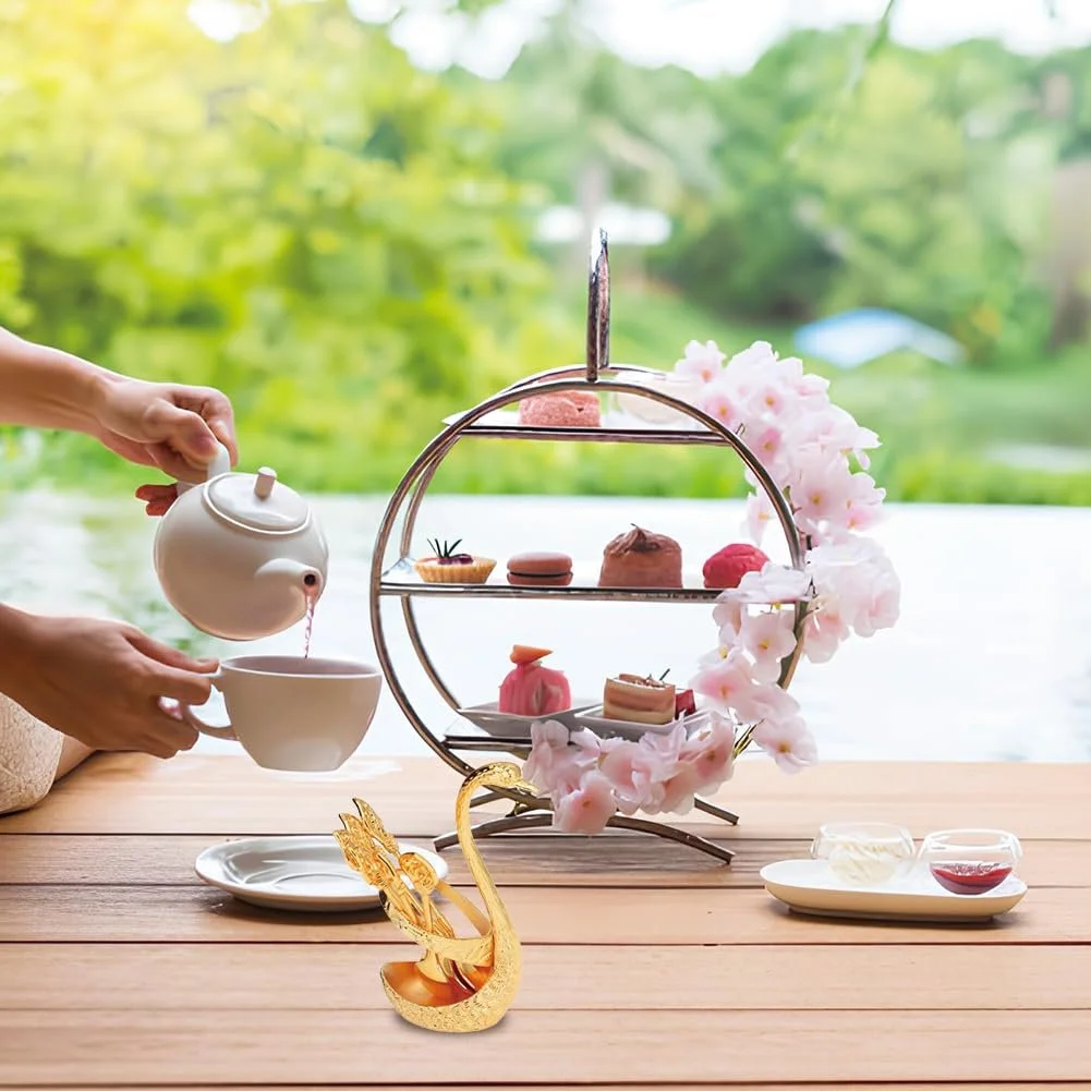 Ложка чайная, Эспрессо Ложка, Десертная Ложка, Кофейная Ложка с Держателем в Форме Лебедя, Маленькая Ложка, Металлический Органайзер с 6 Ложками, Набор Чайных Ложек для Чая, Кофе, Десерта, Можно мыть в посудомоечной машине, фото №2