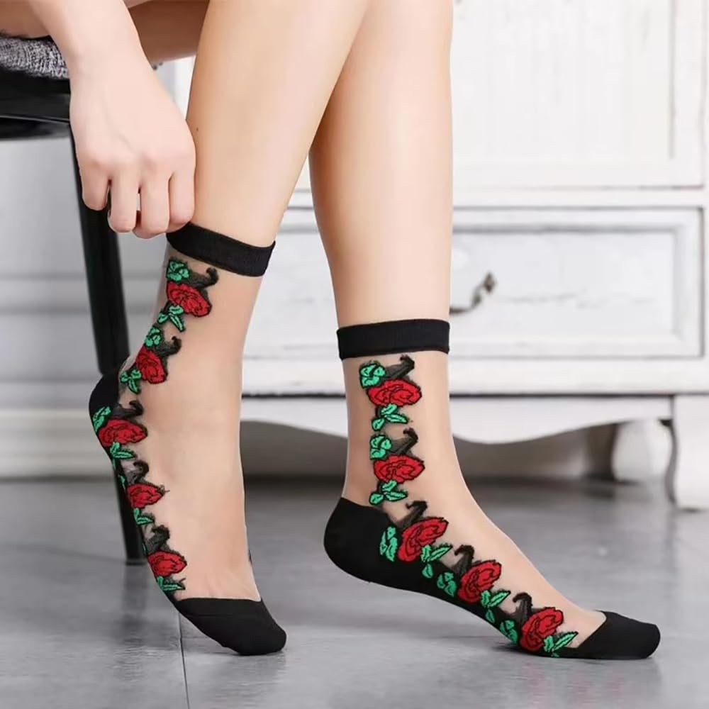 Женские тонкие носки с цветочным узором, носки-чулки, женские полиэстеровые носки для повседневного использования и досуга, фото №3