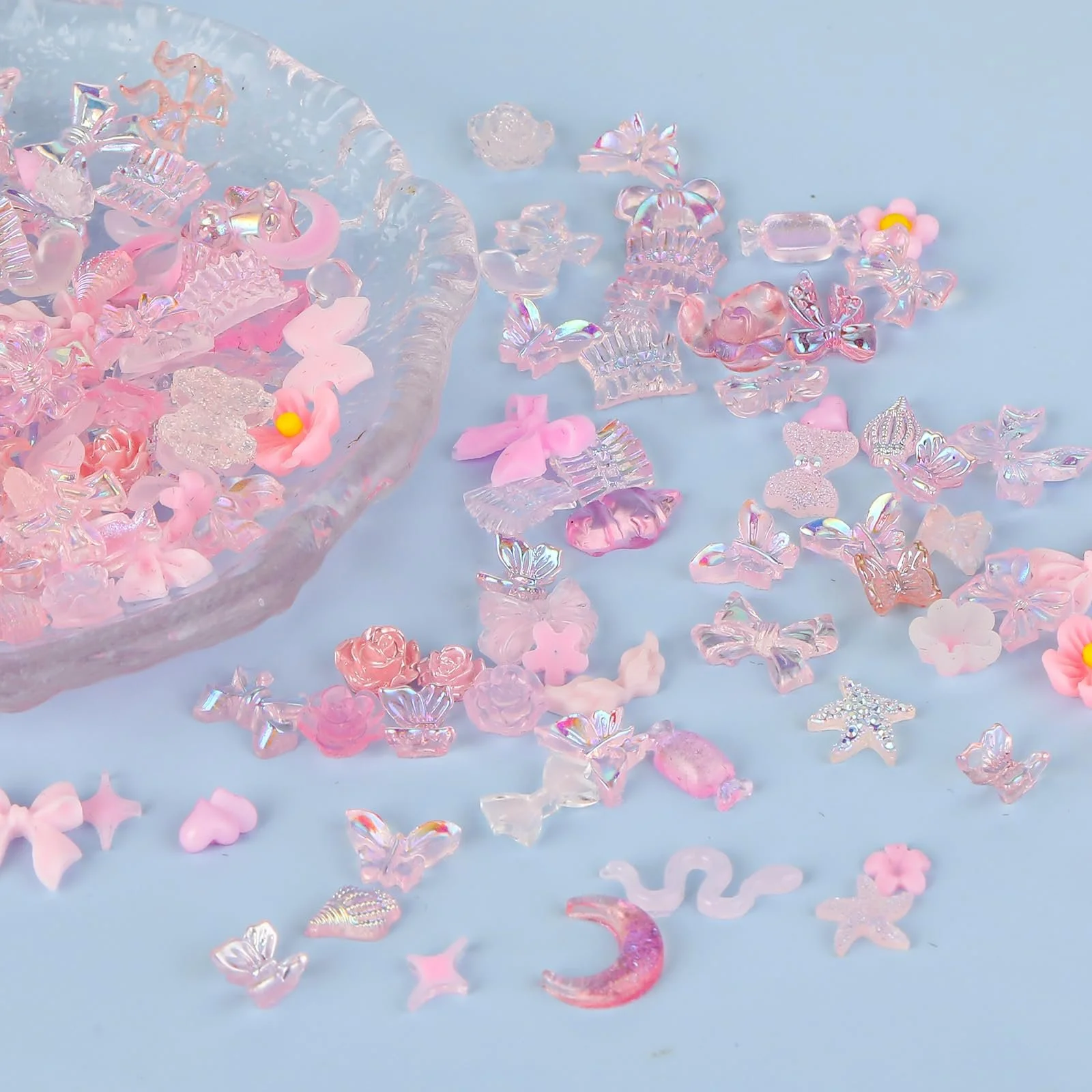 Украшения для ногтей Giantree, Разные формы, Сердце Бантик Бисер, 100 шт., 3D Подвески для ногтей, Набор украшений для ногтей, Ювелирные изделия для маникюра своими руками (Розовый), фото №8
