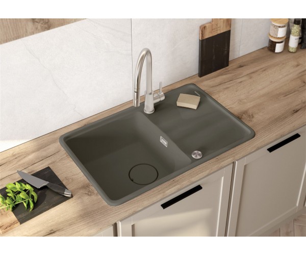 Deante Мийка кухонна Momi граніт прямокут з крилом 780х500х230мм чаша 1 врізна антрацит, фото №2