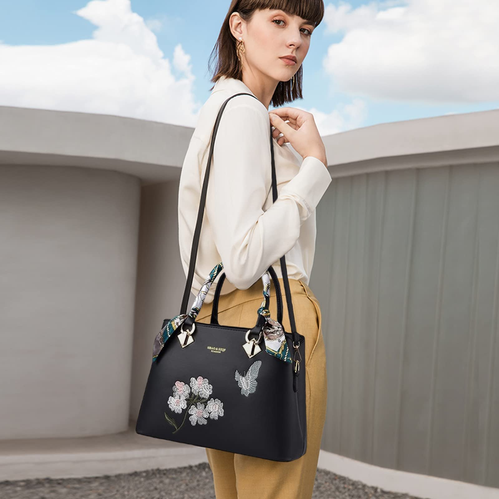 Сумка с верхней ручкой NICOLE & DORIS, с вышивкой, черная, фото №2 Сумка с верхней ручкой NICOLE & DORIS, с вышивкой, черная, фото №2