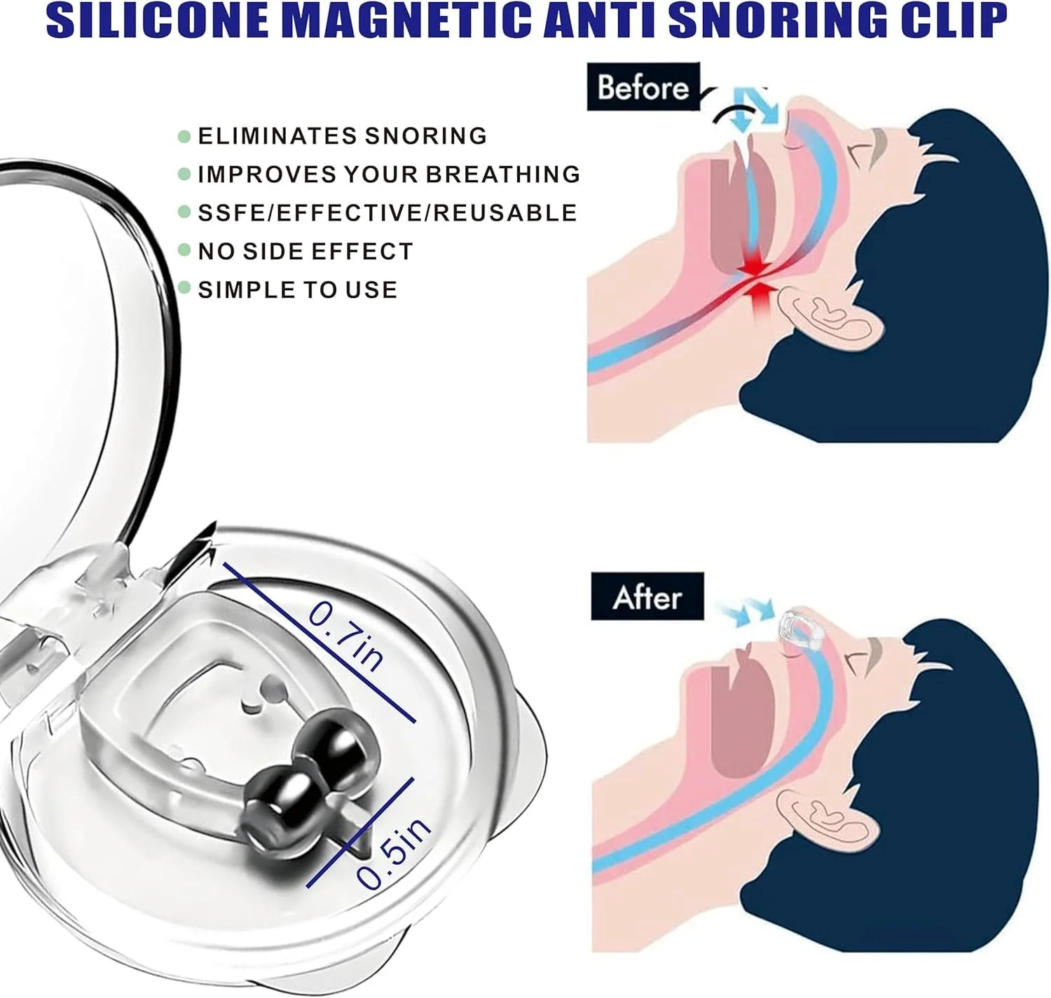 Затискачі від хропіння (8 шт.) Магнітний силіконовий, фото №4