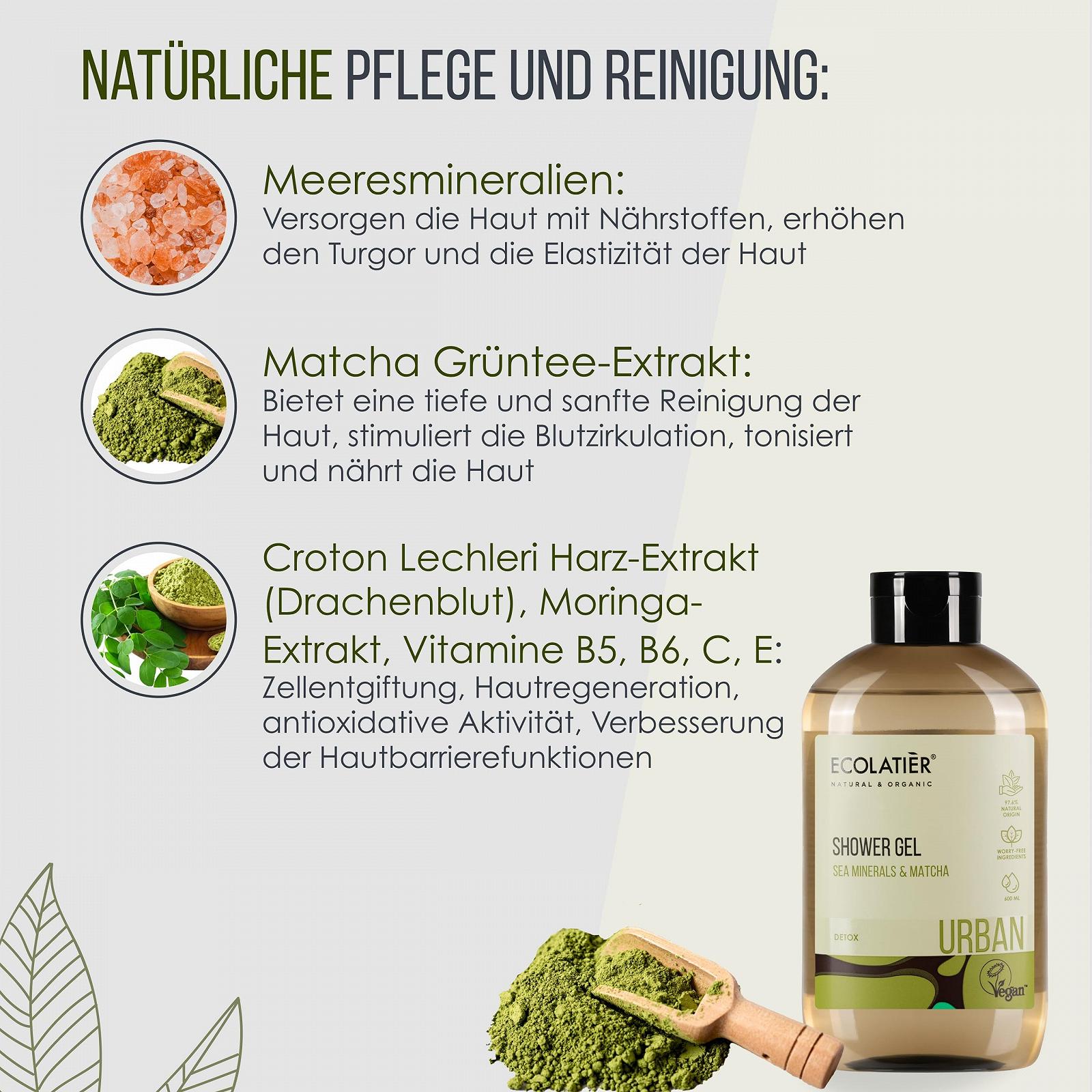 Гель для душу ECOLATIÈR Ecolatier Urban Series Sea Minerals & Matcha 600 мл, фото №3