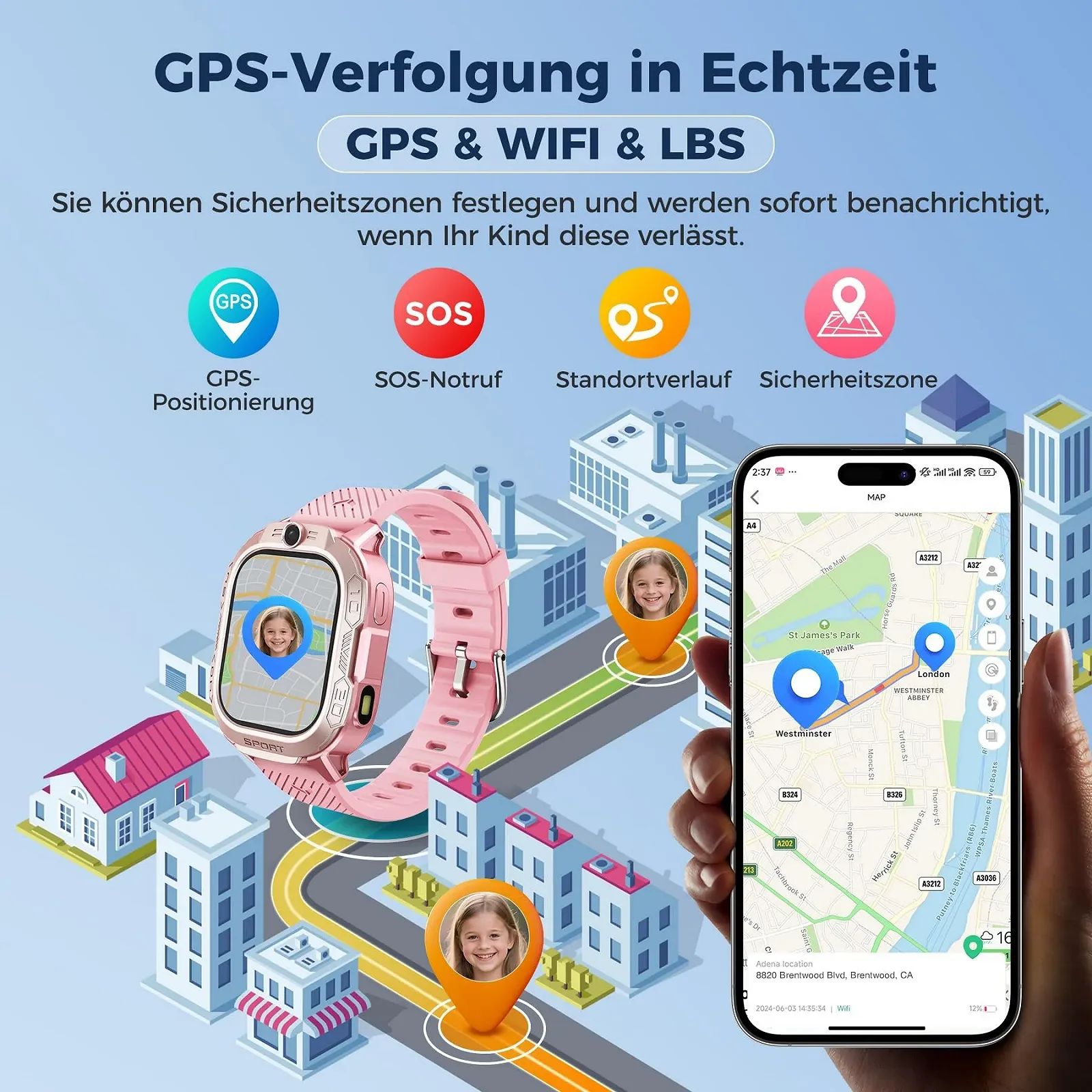 Детские Смарт-часы GPS с Телефонными и Видеозвонками с ChatGPT, Голосовым Чатом, SMS, WiFi, SOS, 47 Играми, Школьным Режимом, 4 Спортивными Режимами, фото №4