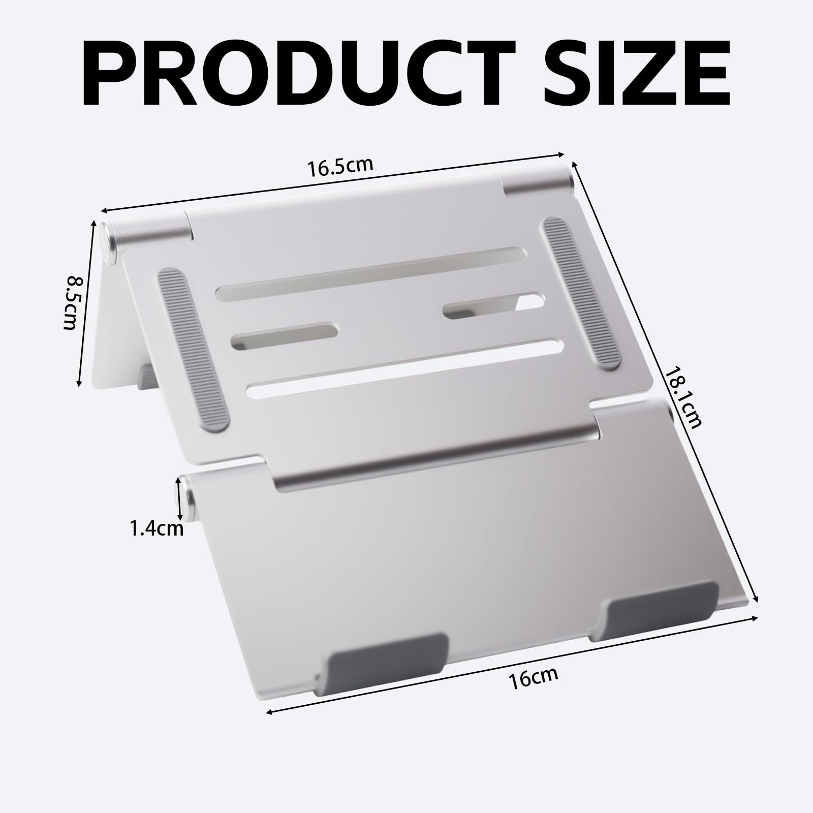 Підставка для ноутбука регульована алюмінієва складана портативна міцна для пристроїв 10-16 дюймів срібна, фото №2