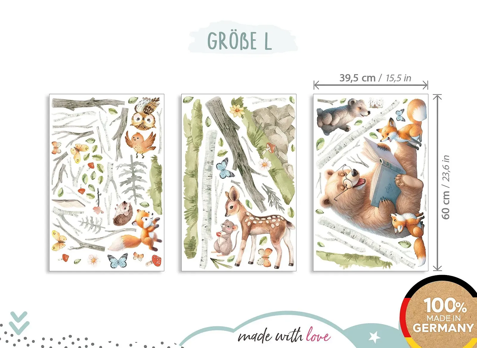 Наклейка на стену Little Deco DL5067 L Лесные животные Медведь Лиса, фото №4