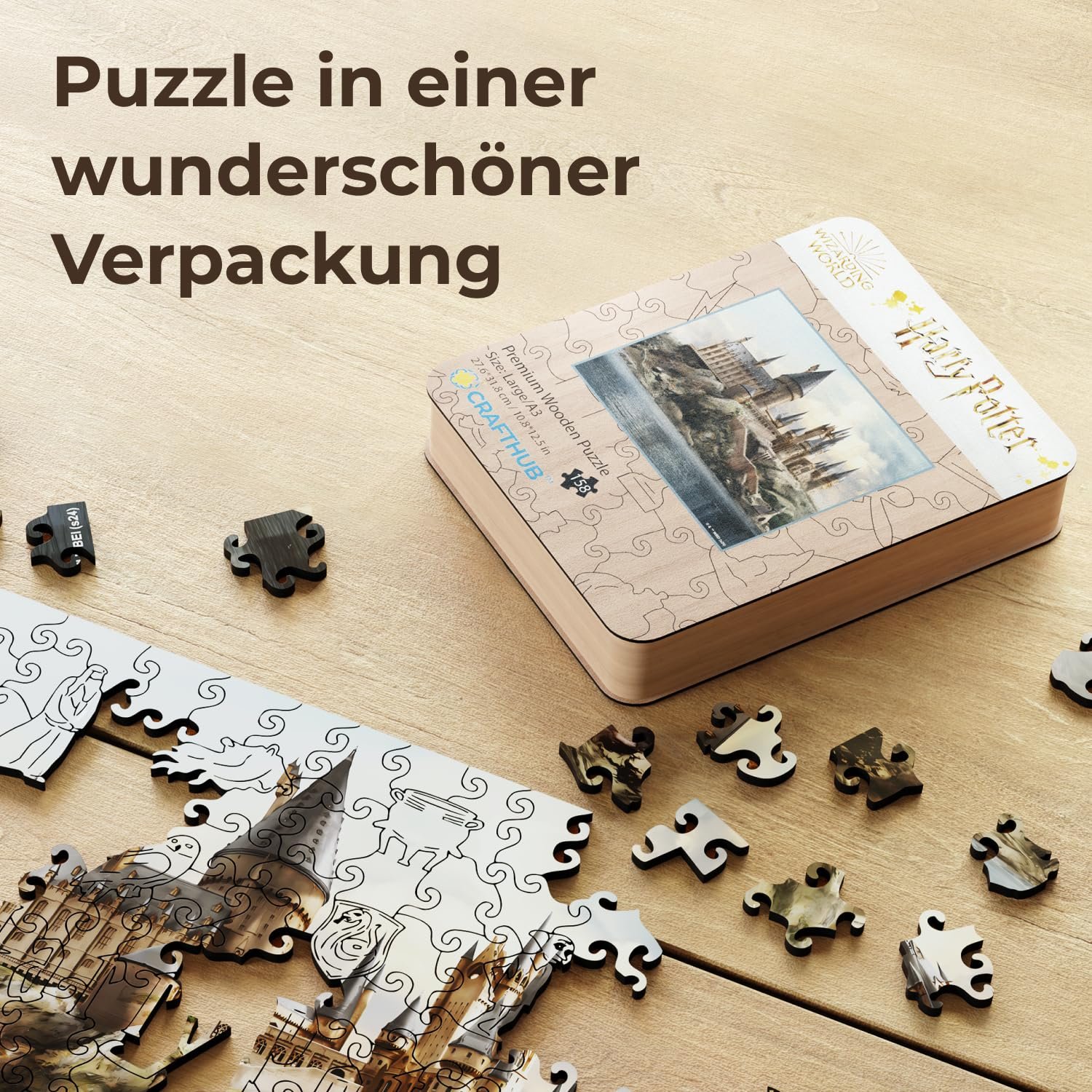 Деревянный пазл Crafthub Premium Harry Potter Hogwarts Castle A3 158 деталей UV-печать 27.6 см x 31.8 см, фото №5