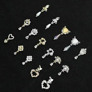 3D подвески для ногтей 30 шт., украшения для ногтей, стразы/жемчуг в форме сердца, хрустальные украшения с драгоценными камнями, металлический сплав для ногтей в разных формах - Фото 1
