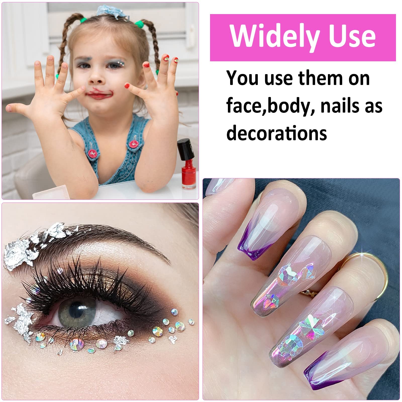 Стразы для ногтей 1560 шт., кристаллы с плоской задней стенкой с ручкой для точечной росписи и пинцетом, камни для дизайна ногтей, поделок, 3 коробки, фото №6