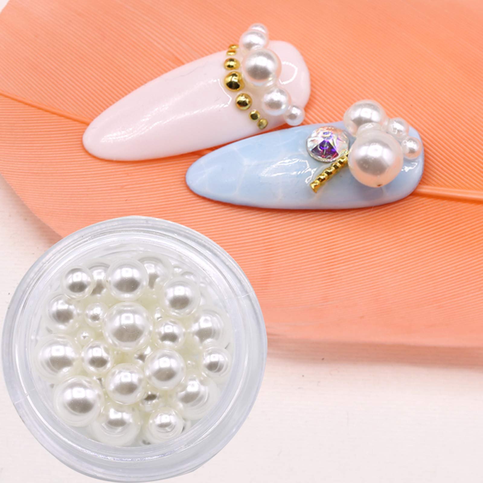 Жемчужные стразы бежевые 2 коробки, имитация жемчуга, блестящие бриллианты, бисер, аксессуары для маникюра, жемчужные ожерелья, фото №3