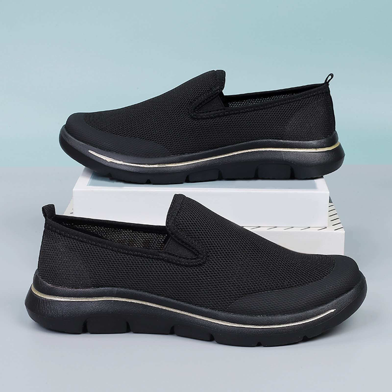 Чоловічі літні дихаючі сліпони PYUIYY з сітки, на товстій підошві, зручні, легкі, широкі, фото №7