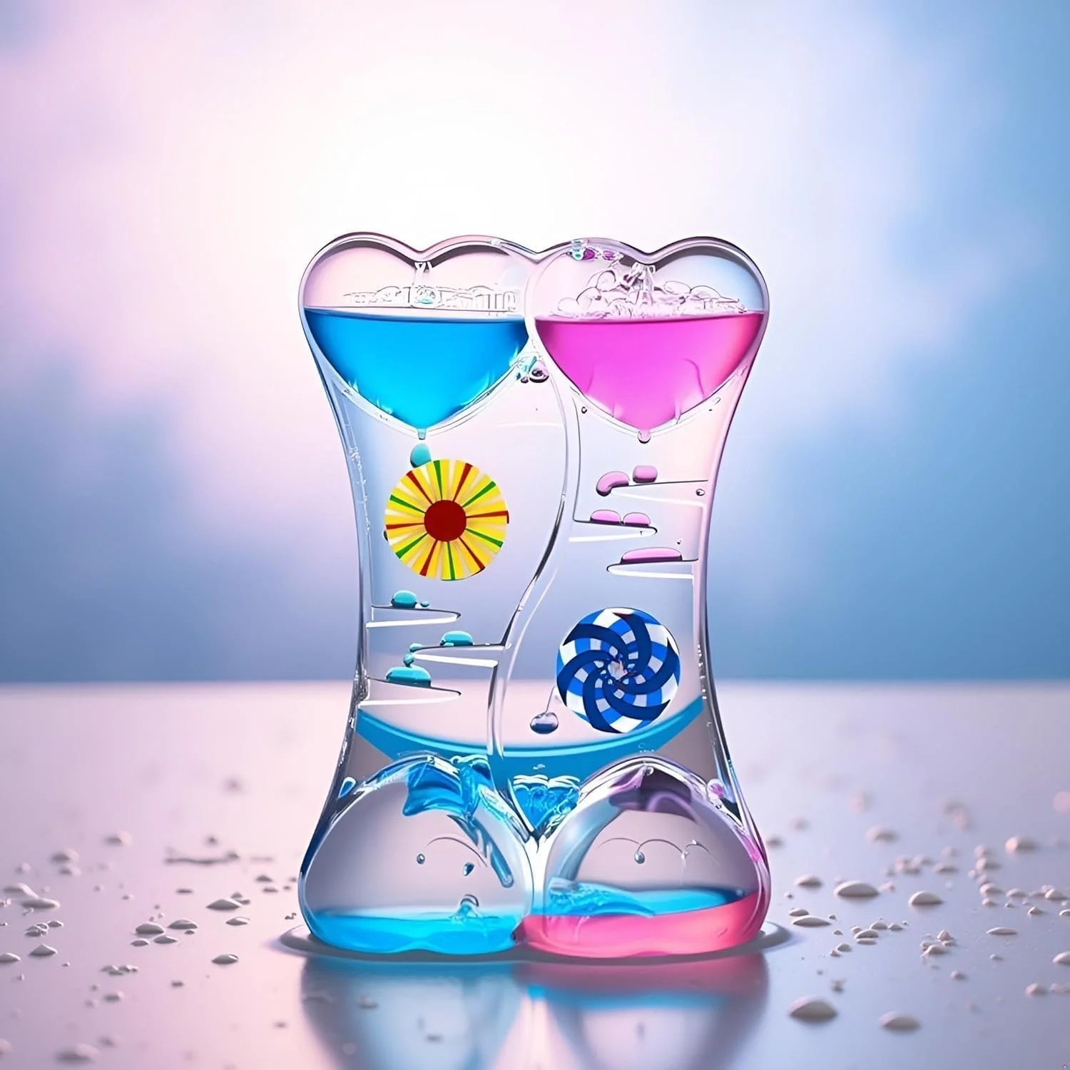 Таймер пісочний годинник рідкий Double Heart Подвійне серце Blue Pink, фото №1 Таймер пісочний годинник рідкий Double Heart Подвійне серце Blue Pink, фото №1