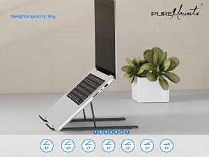 Подставка для ноутбука PureMounts, регулируемая по высоте, складная и эргономичная подставка для ноутбука для домашнего офиса, 7 регулируемых углов обзора, алюминиевая подставка для ноутбука с вентиляцией и нескользящими накладками, черная synthetic.ua - Фото 1